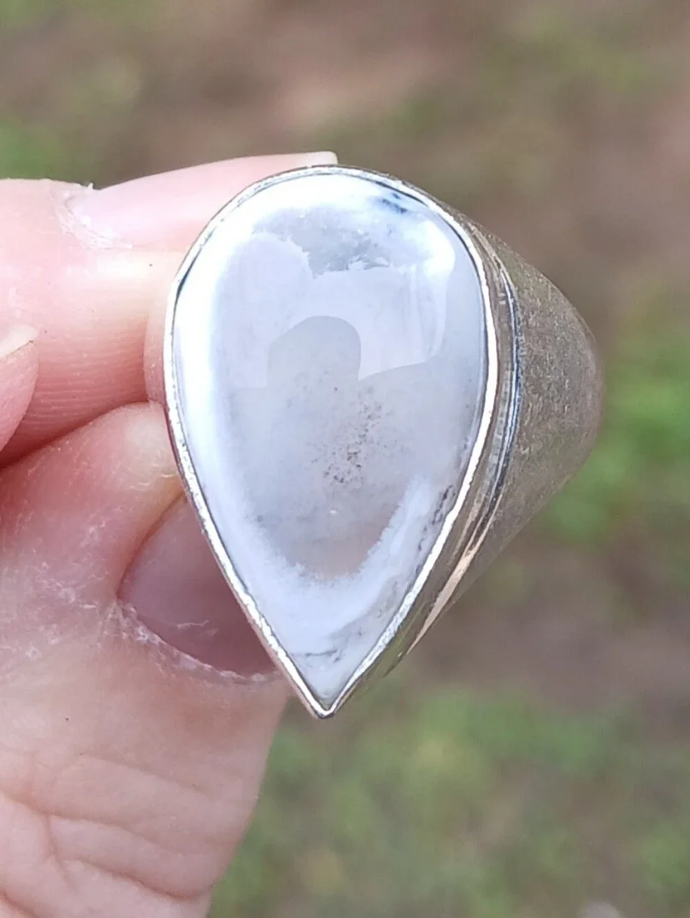 New Men's Dendritic Opal 925 Silver Ring.